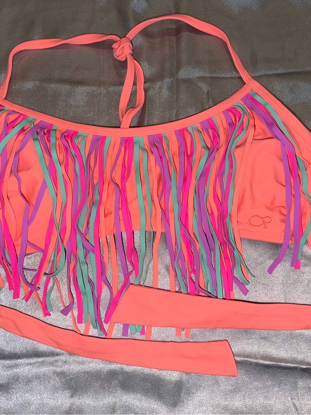 OP Coral Fringe Bikini Top with Pink, purple & Teal Accents